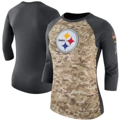 Pittsburgh Steelers Legend Women's Salute to Service 2017 Three-Quarter Raglan Sleeve T-Shirt (Camo/Charcoal)
