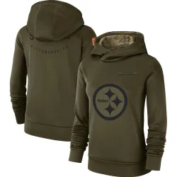 Pittsburgh Steelers Women's 2018 Salute to Service Team Logo Performance Pullover Hoodie (Olive)