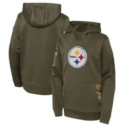 Pittsburgh Steelers Youth 2022 Salute to Service Performance Pullover Hoodie (Olive)