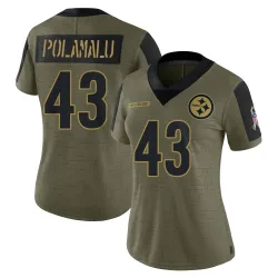 Troy Polamalu Pittsburgh Steelers Limited Women's 2021 Salute To Service Jersey (Olive)